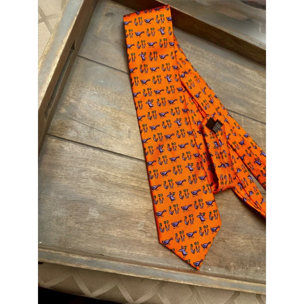 Cape Cod Neckwear Duck Novelty Tie Orange Silk Coastal Prep Nantucket - Picture 6 of 6